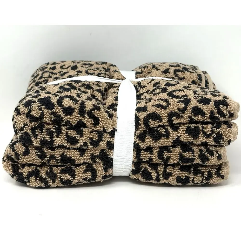 Rachel Zoe Animal Leopard Print Hand Towels Black Brown NWT Set 2 Pcs